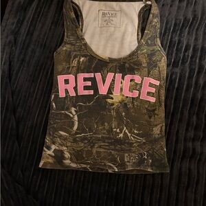 Revice Camo Tank Top with Pink Lettering